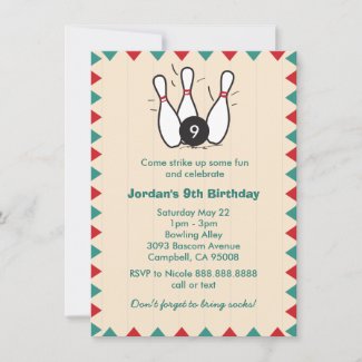 Kid's or Adults Retro Bowling Birthday Party Invitation