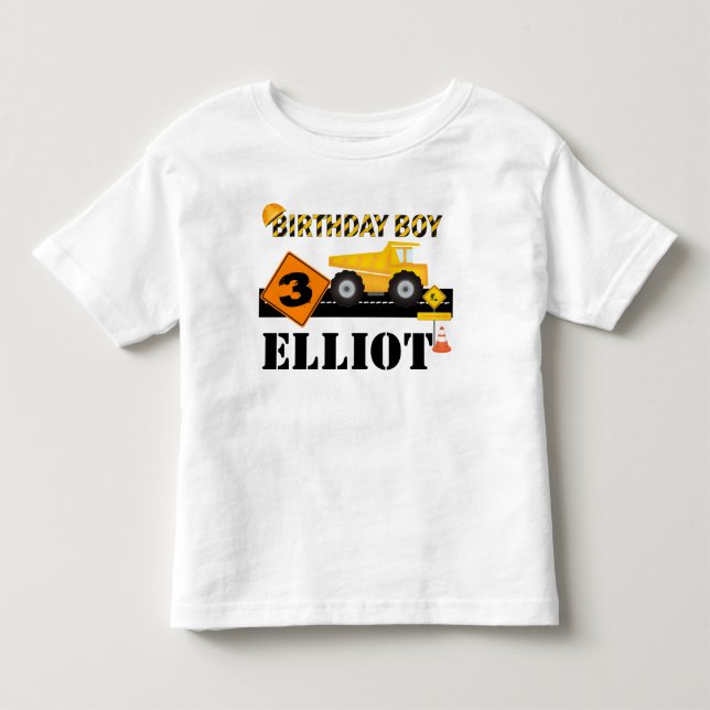 Kids or Toddler Construction Birthday Raglan Shirt (Front)