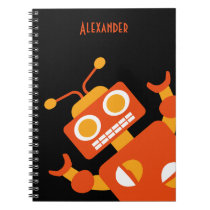 Kids Orange Black Robot Personalized Cool Modern Notebook