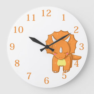 Kids Orange Dinosaur Large Clock