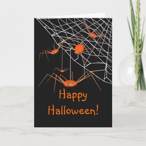 Kids Orange Halloween Spiders Card