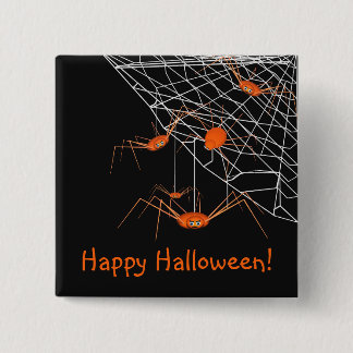 Kids Orange Halloween Spiders Pinback Button