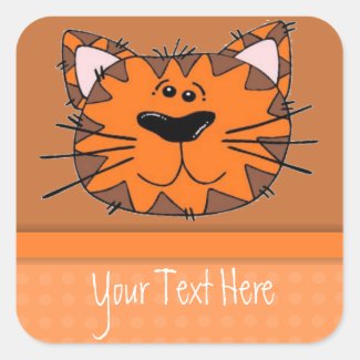 Kids Orange Tiger Stripe Cat Personalized Square Sticker