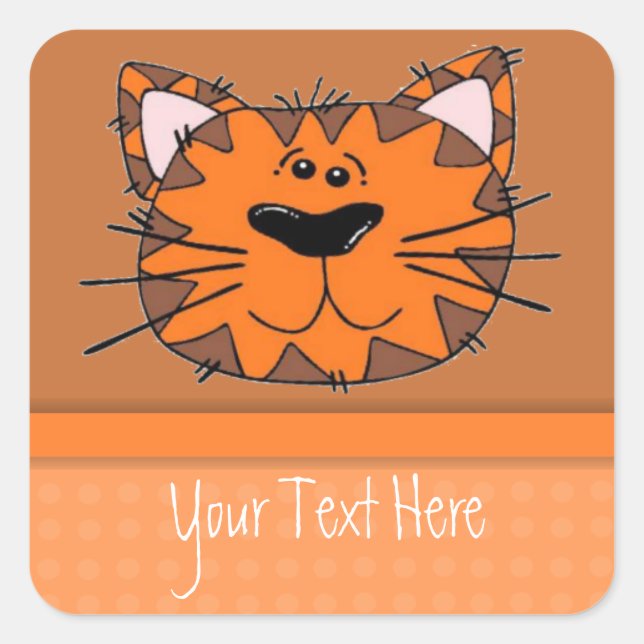 Kids Orange Tiger Stripe Cat Personalized Square Sticker (Front)