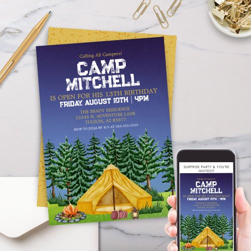 Kids Outdoors Woodland Camp Out Birthday Invitation