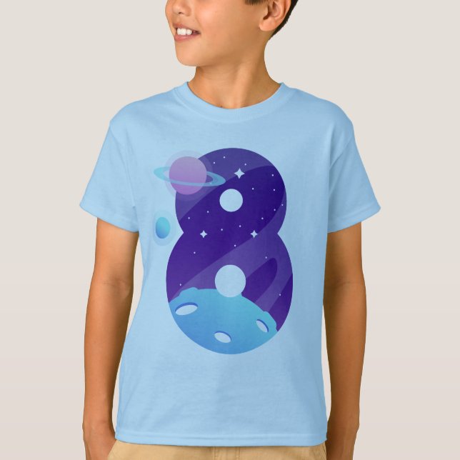 Kids Outer Space 8 Year Old 8th Birthday Party Boy T-Shirt (Front)