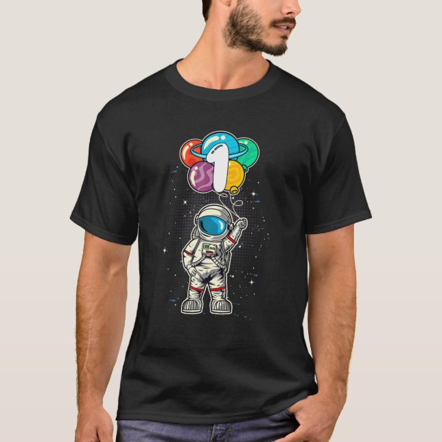 Kids Outer Space Astronaut 1St Birthday Boy 1 Year T-Shirt (Front)