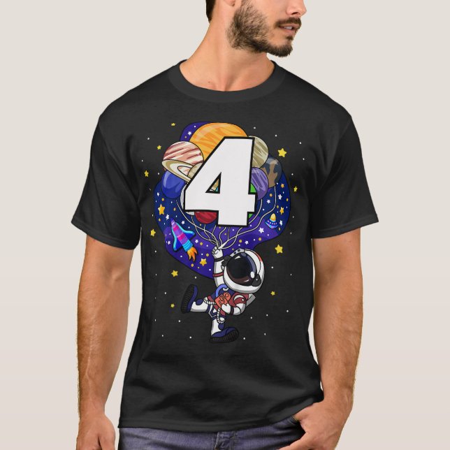 Kids Outer Space Astronaut 4th Birthday Boy 4 Year T-Shirt (Front)