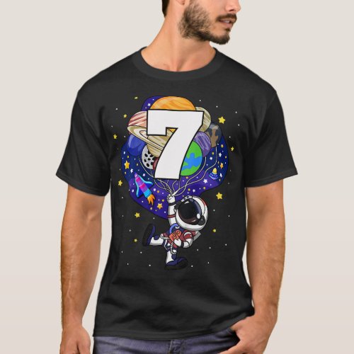 Kids Outer Space Astronaut 7th Birthday Boy 7 Year T_Shirt