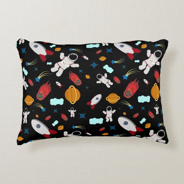 Kid's Outer Space & Astronaut Pattern Accent Pillow (Front)