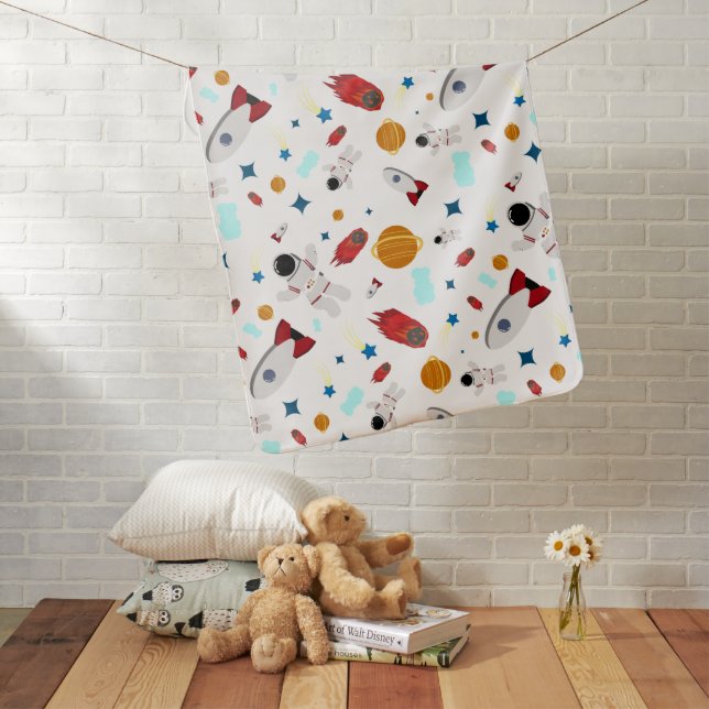 Kid's Outer Space & Astronaut Pattern Baby Blanket (In Situ)
