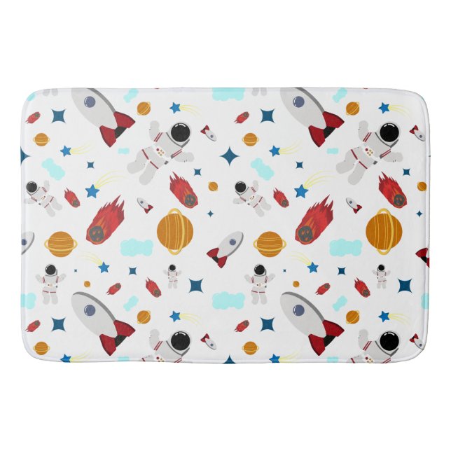 Kid's Outer Space & Astronaut Pattern Bath Mat (Front)