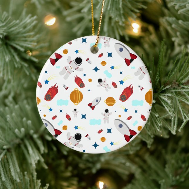 Kid's Outer Space & Astronaut Pattern Ceramic Ornament (Tree)