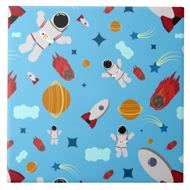 Kid's Outer Space & Astronaut Pattern Ceramic Tile (Front)