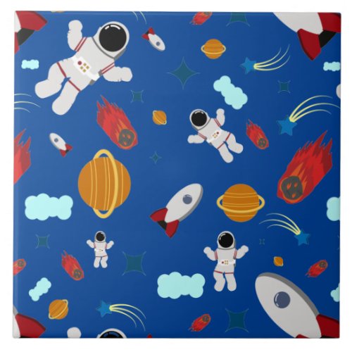 Kids Outer Space  Astronaut Pattern Ceramic Tile