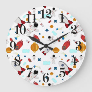 Kid's Outer Space & Astronaut Pattern Large Clock
