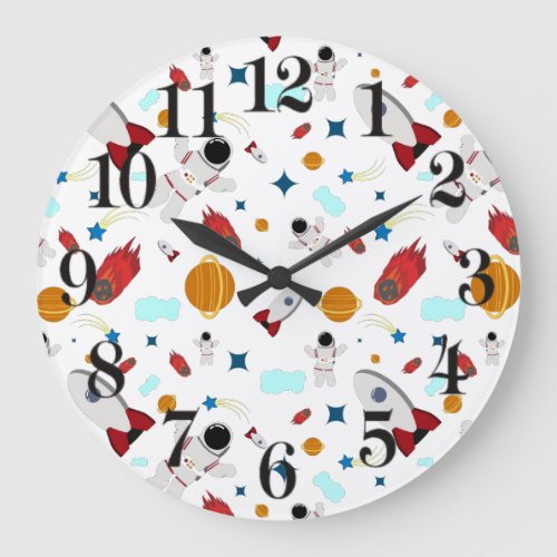 Kids Outer Space  Astronaut Pattern Large Clock