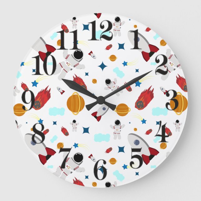 Kid's Outer Space & Astronaut Pattern Large Clock (Front)