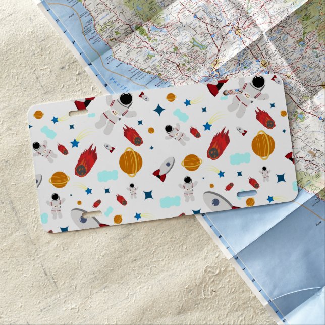 Kid's Outer Space & Astronaut Pattern License Plate (In Situ)