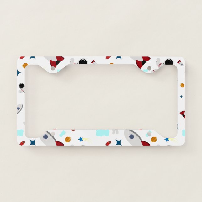 Kid's Outer Space & Astronaut Pattern License Plate Frame (Front)