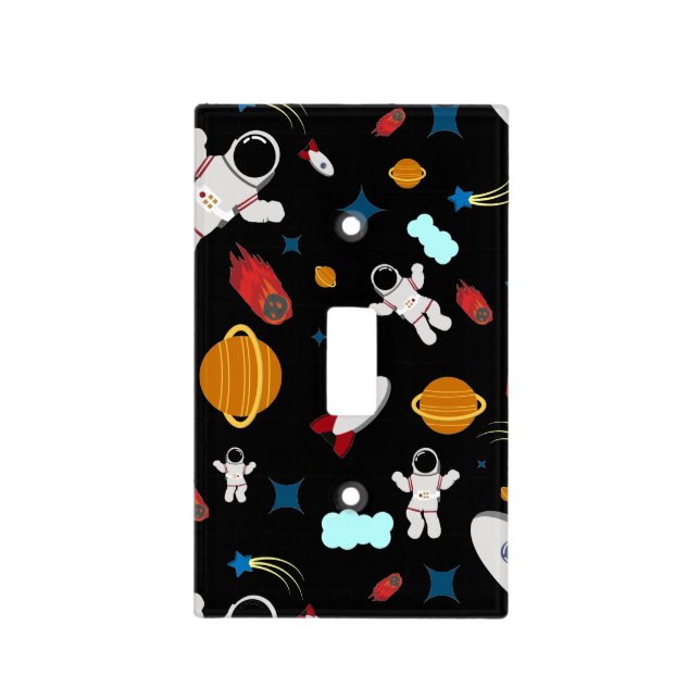 Kid's Outer Space & Astronaut Pattern Light Switch Cover (Front)