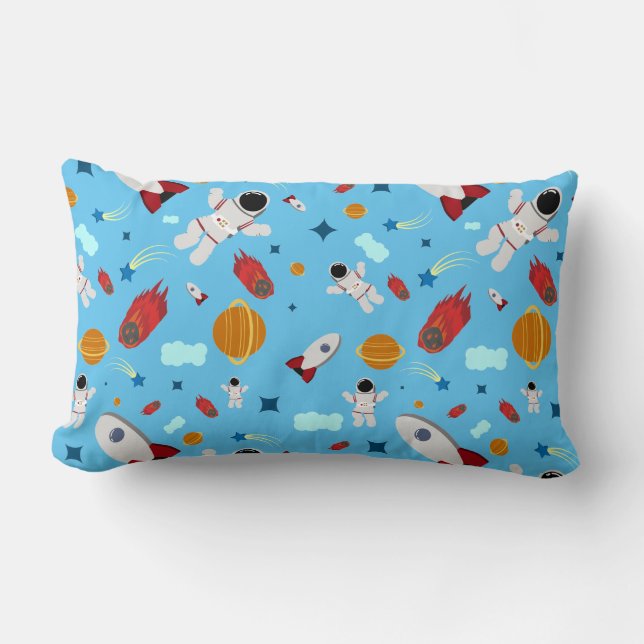 Kid's Outer Space & Astronaut Pattern Lumbar Pillow (Front)
