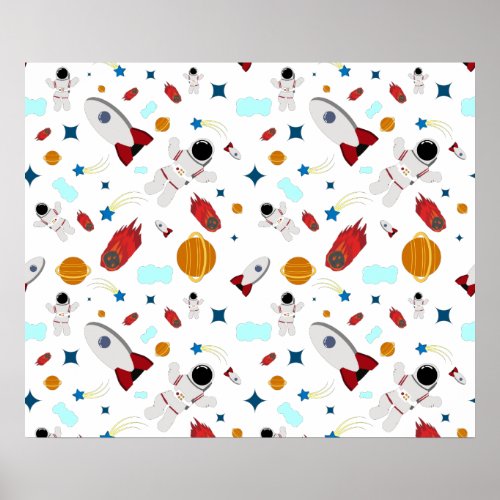 Kids Outer Space  Astronaut Pattern Poster