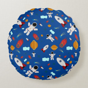 Kid's Outer Space & Astronaut Pattern Round Pillow