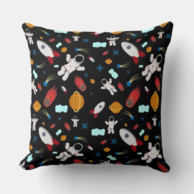 Kid's Outer Space & Astronaut Pattern Throw Pillow (Front)