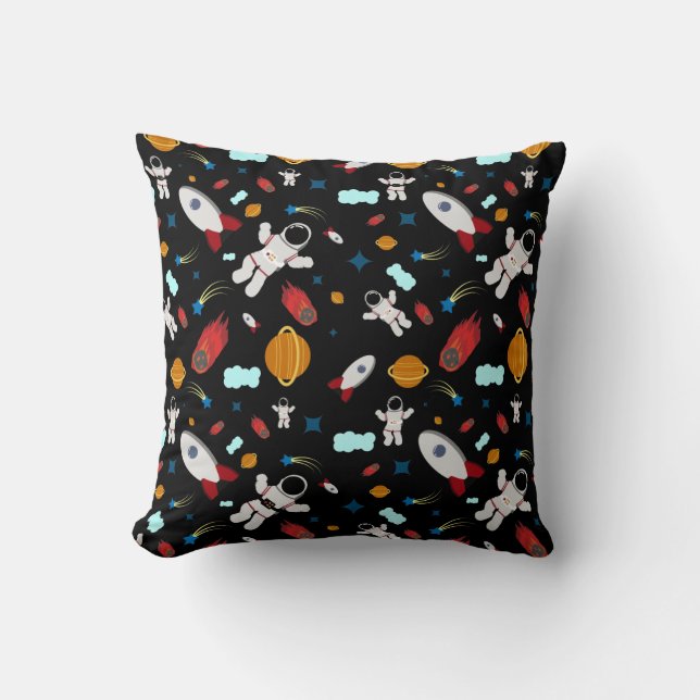 Kid's Outer Space & Astronaut Pattern Throw Pillow (Front)