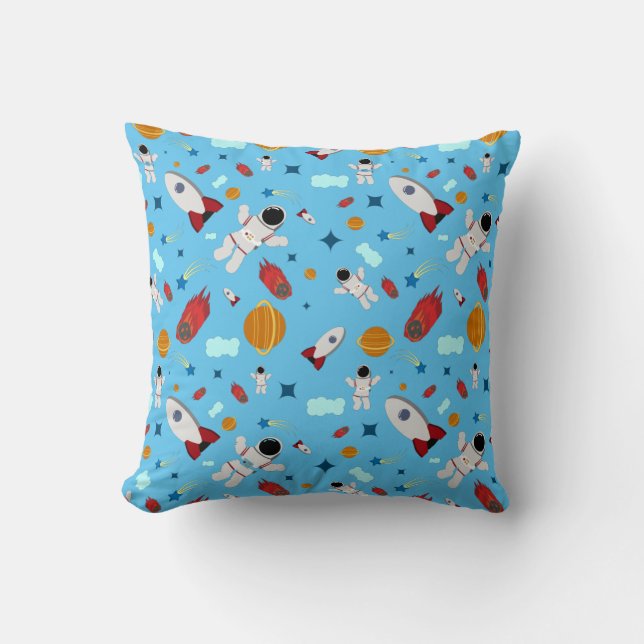 Kid's Outer Space & Astronaut Pattern Throw Pillow (Front)