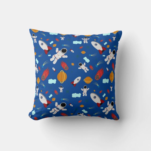 Kid's Outer Space & Astronaut Pattern Throw Pillow (Front)