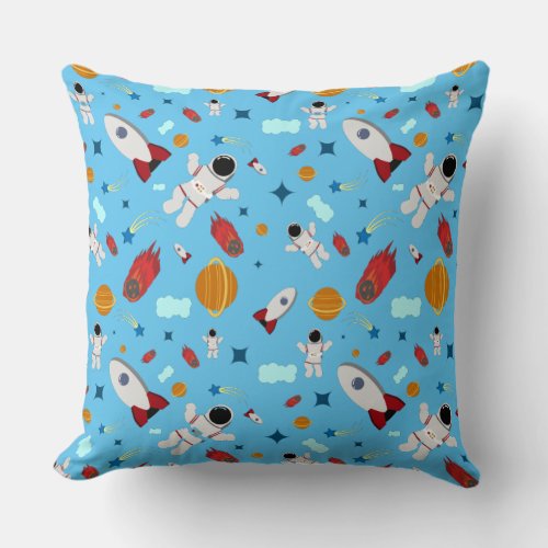 Kids Outer Space  Astronaut Pattern Throw Pillow
