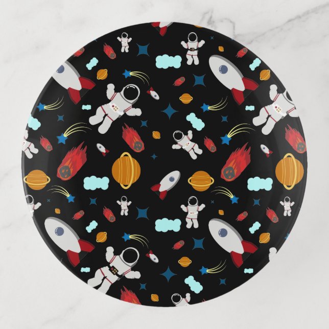 Kid's Outer Space & Astronaut Pattern Trinket Tray (Front)