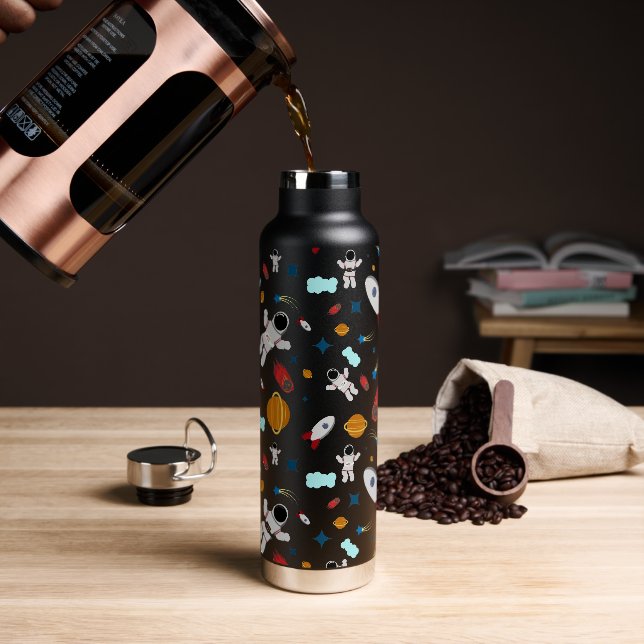 Kid's Outer Space & Astronaut Pattern Water Bottle (Coffee)