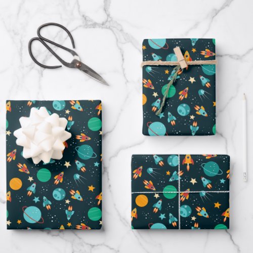 Kids Outer Space Pattern Wrapping Paper Sheets