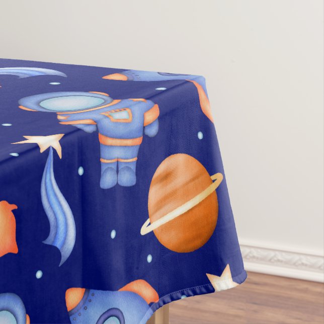 Kids Outer Space Rocket Ship & Astronaut Tablecloth (In Situ)