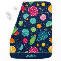 Kids Outer Space Rockets Planets Constellations Baby Blanket