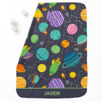 Kids Outer Space Rockets Planets Constellations Baby Blanket