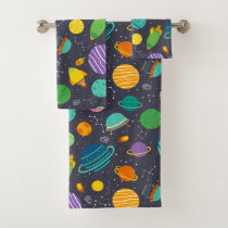 Kids Outer Space Rockets Planets Constellations Bath Towel Set