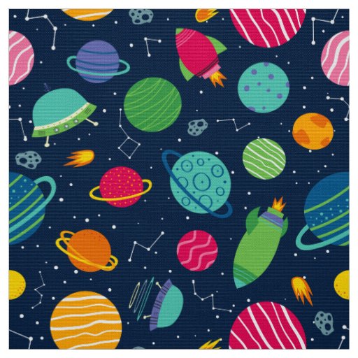 Kids Outer Space Rockets Planets Constellations Fabric