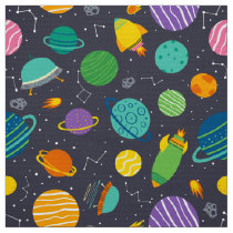 Kids Outer Space Rockets Planets Constellations Fabric