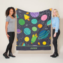 Kids Outer Space Rockets Planets Constellations Fleece Blanket