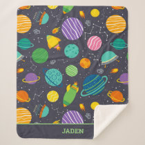 Kids Outer Space Rockets Planets Constellations Sherpa Blanket