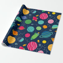 Kids Outer Space Rockets Planets Constellations Wrapping Paper