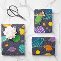 Kids Outer Space Rockets Planets Constellations Wrapping Paper Sheets