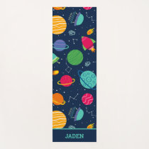 Kids Outer Space Rockets Planets Constellations Yoga Mat