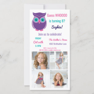 Kids Owl Birthday Party Animal Photo Invitation