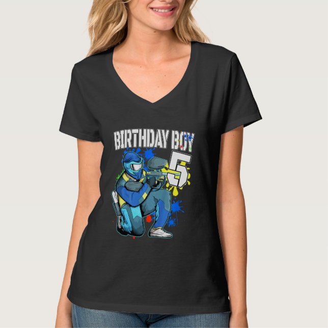 Kids Paintball Birthday Boy 5 Year Old Boys 5th Bi T-Shirt (Front)