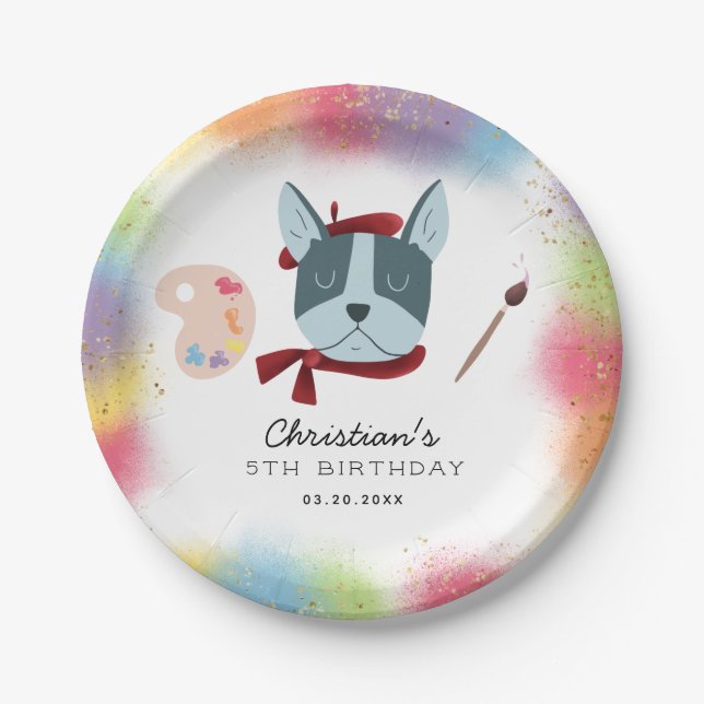 Kids Painting Birthday Party Puppy Dog Paper Plates (Front)
